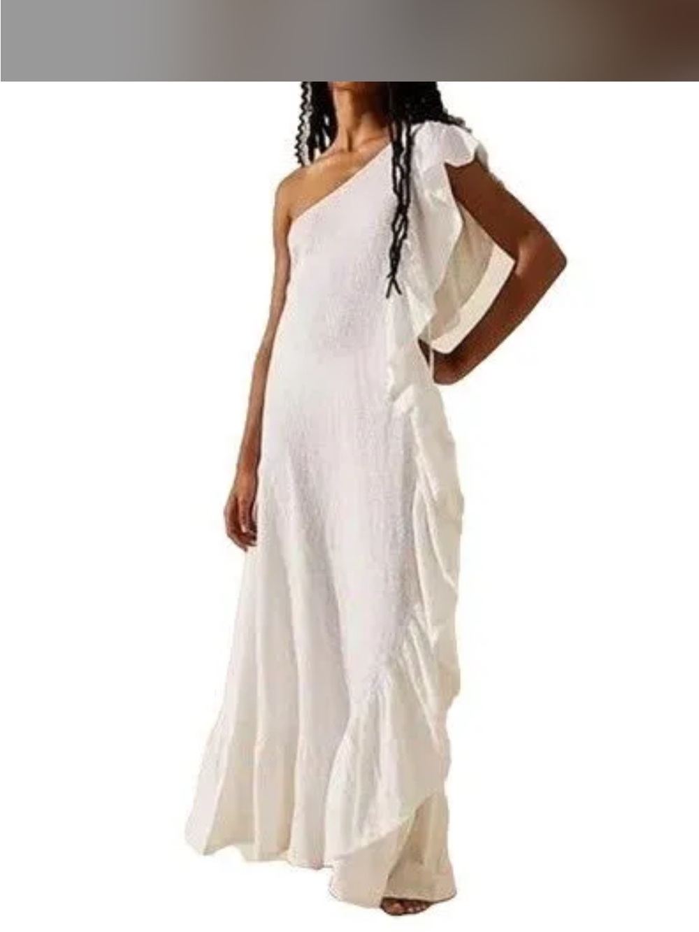 Free People One-Shoulder Ruffle Maxi Dress in White